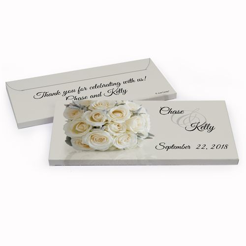 Deluxe Personalized Wedding White Roses Hershey's Chocolate Bar in Gift Box