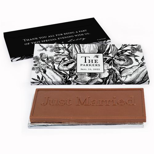 Deluxe Personalized Wedding Ornamental Botanicals Chocolate Bar in Gift Box