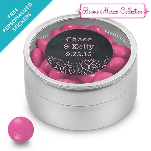 Bonnie Marcus Collection Personalized Small Round Tin Sweetheart Swirl Wedding Favor