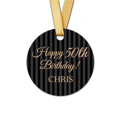 Personalized Round Birthday Formal Pinstripes Favor Gift Tags (20 Pack)