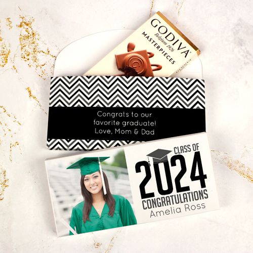 Deluxe Personalized Graduation Chevron Grad Godiva Chocolate Bar in Gift Box