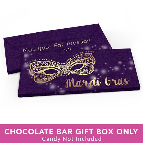 Deluxe Personalized Mardi Gras Golden Elegance Candy Bar Favor Box