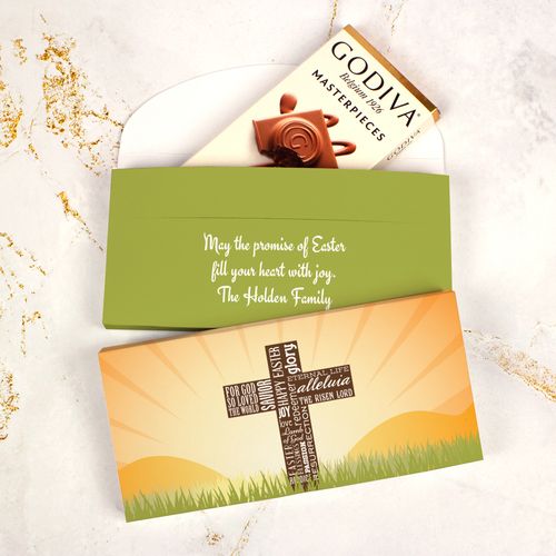 Deluxe Personalized Easter He Has Risen Cross Godiva Chocolate Bar in Gift Box