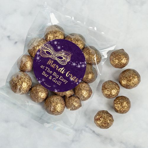 Personalized Mardi Gras Candy Bag with Prossecco Cordials Golden Elegance