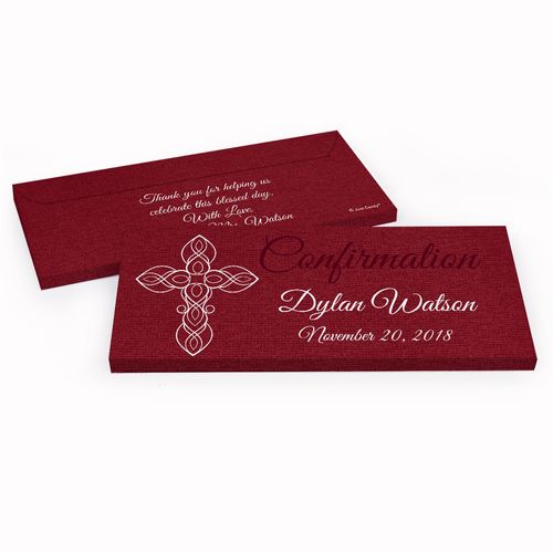 Deluxe Personalized Confirmation Crimson Cross Chocolate Bar in Gift Box