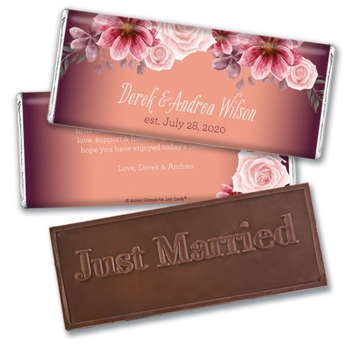 Personalized Wedding Blushing Burgundy Embossed Chocolate Bar & Wrapper