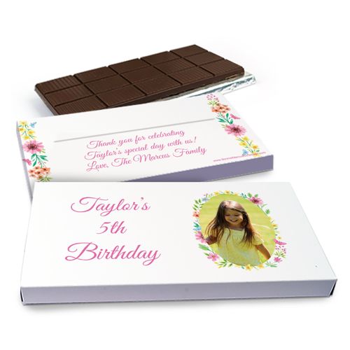 Deluxe Personalized Birthday Blossom Photo Chocolate Bar in Gift Box (3oz Bar)