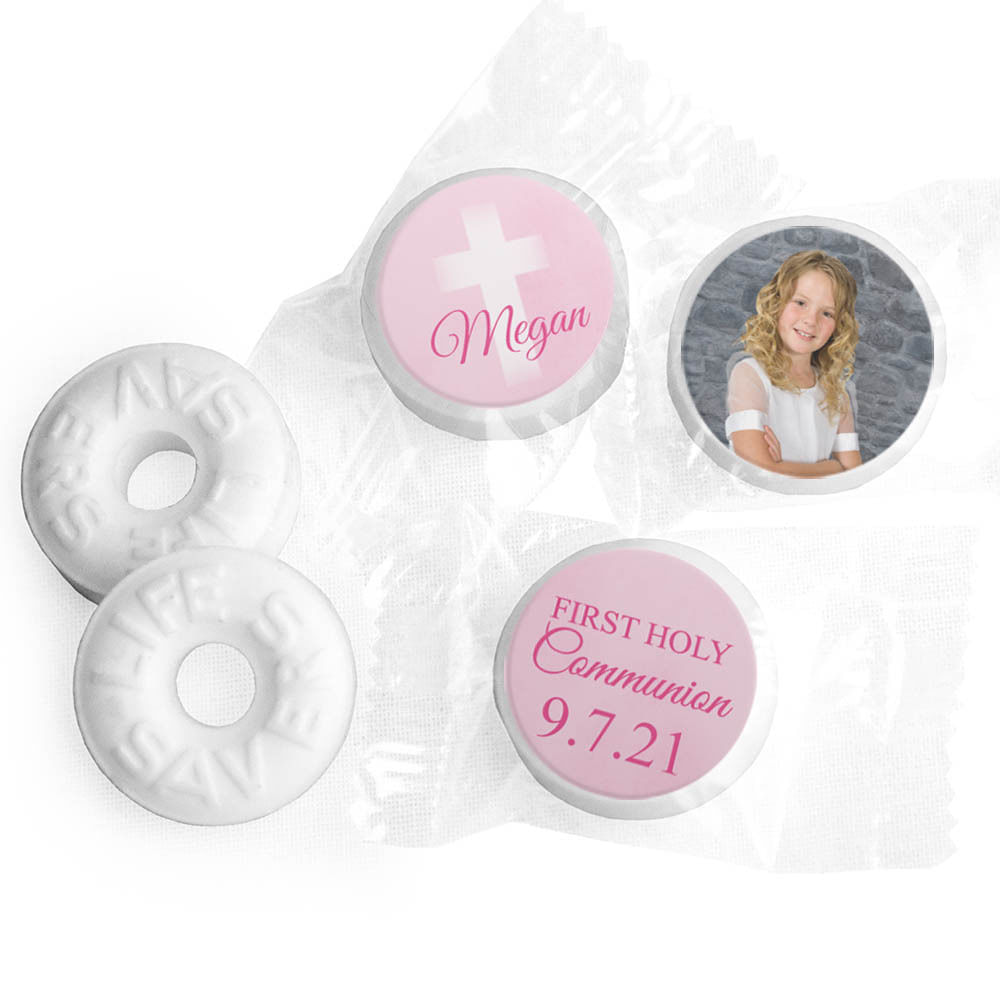 Personalized Girl First Communion Faded Cross Life Savers Mints ...