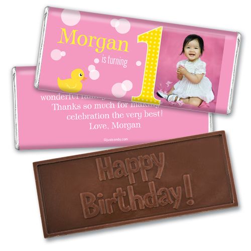 Personalized Birthday Embossed Happy birthday Chocolate Bar Duck Bubbles Photo