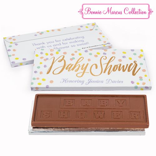 Deluxe Personalized Baby Shower Pastel Confetti Embossed Chocolate Bar in Gift Box
