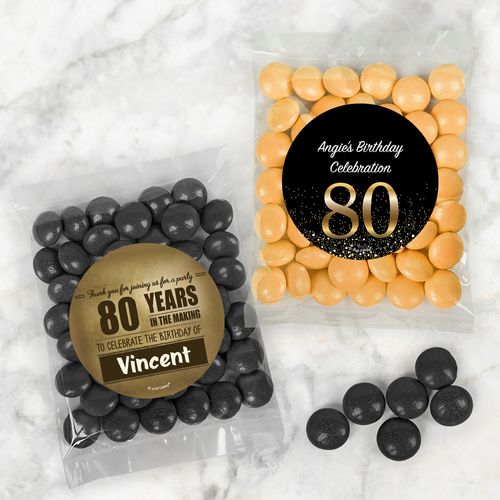 Personalized Milestone 80th Birthday Candy Bags with Just Candy Milk Chocolate Minis