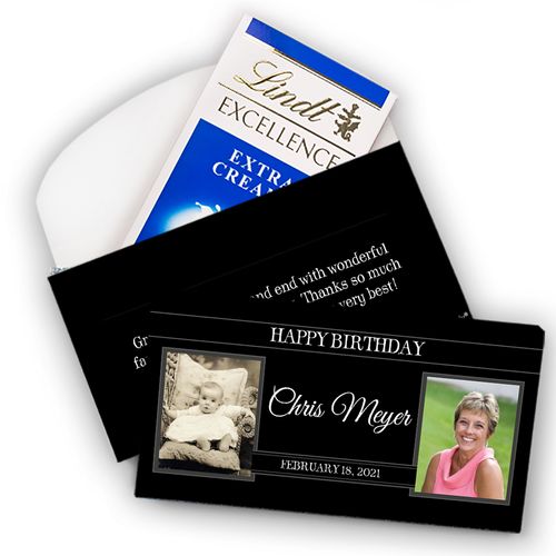 Deluxe Personalized Birthday Monogram Then & Now Lindt Chocolate Bar in Gift Box (3.5oz)