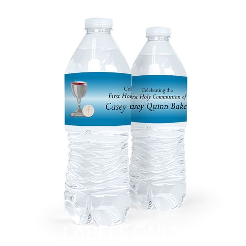 Personalized Communion Host & Silver Chalice Water Bottle Sticker Labels (5 Labels)