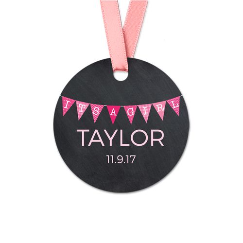 Personalized Round Baby Girl Banner Favor Gift Tags (20 Pack)