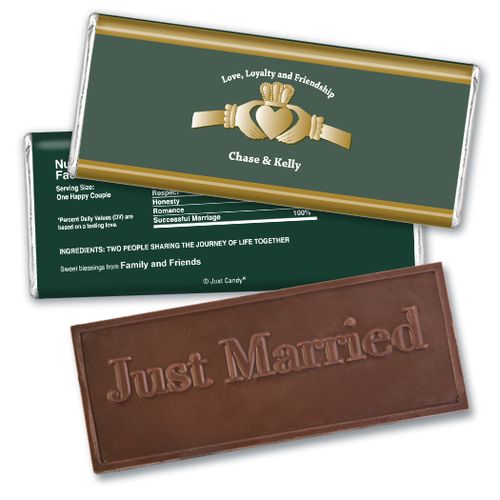 Wedding Favor Personalized Embossed Chocolate Bar Claddagh Heart