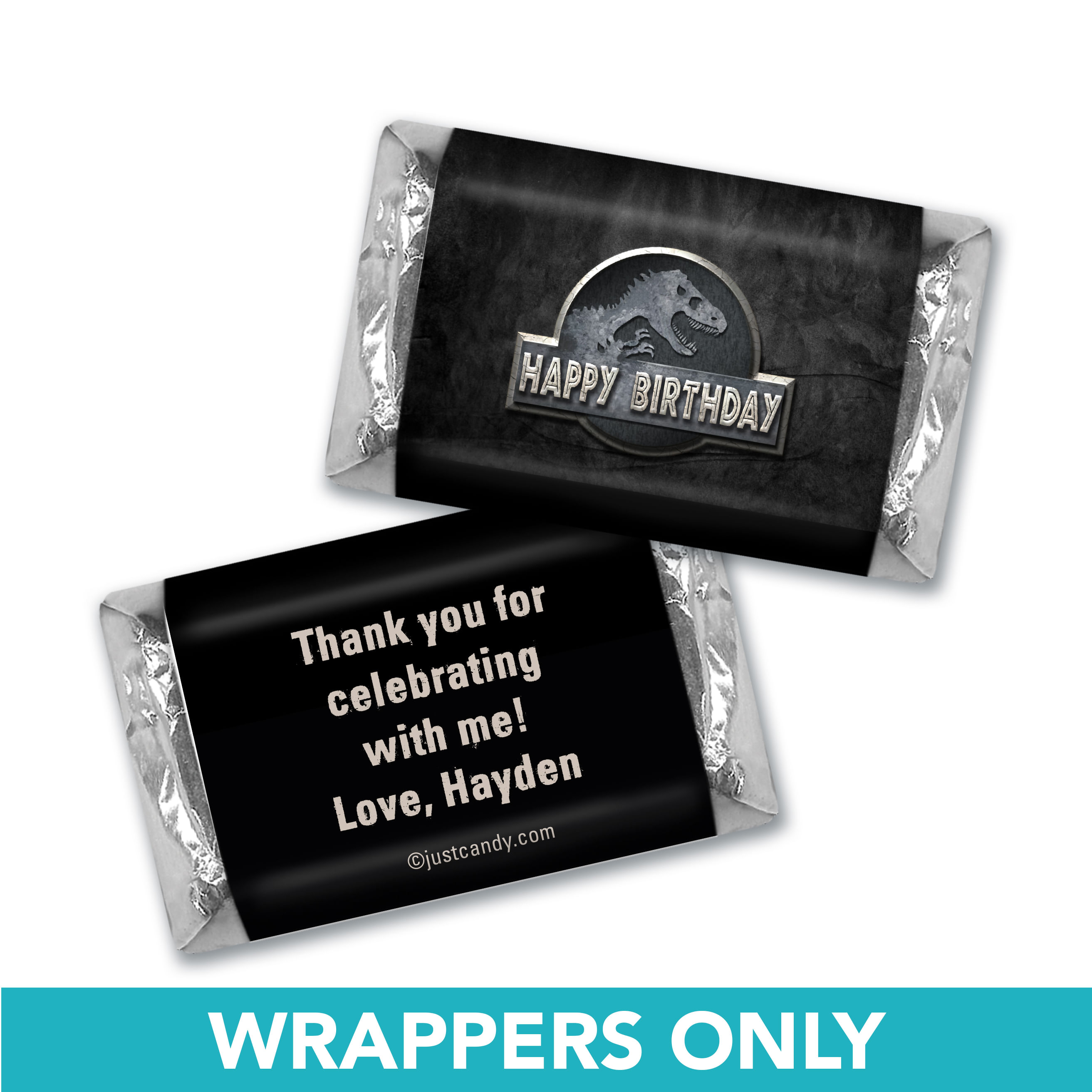 Birthday | Personalized HERSHEY'S MINIATURES Wrappers | Jurassic World ...
