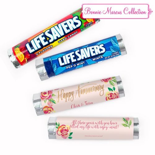 Personalized Anniversary Floral Lifesavers Rolls (20 Rolls)