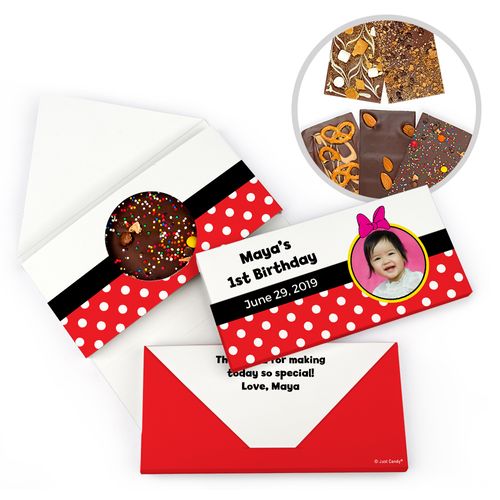 Personalized Birthday Minnie Themed Photo Gourmet Infused Belgian Chocolate Bars (3.5oz)