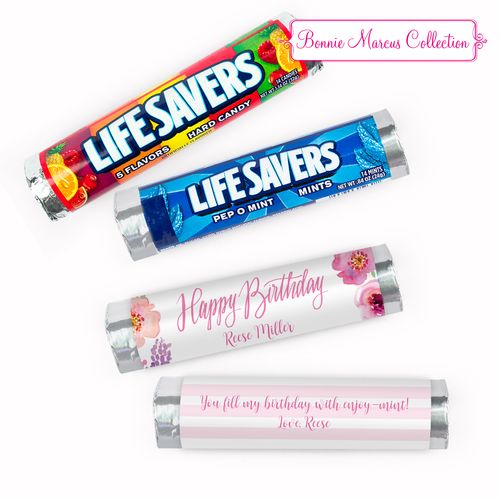 Personalized Birthday Floral Embrace Lifesavers Rolls (20 Rolls)