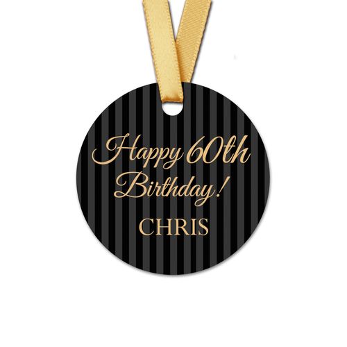 Personalized Round Birthday Regal Stripes Favor Gift Tags (20 Pack)