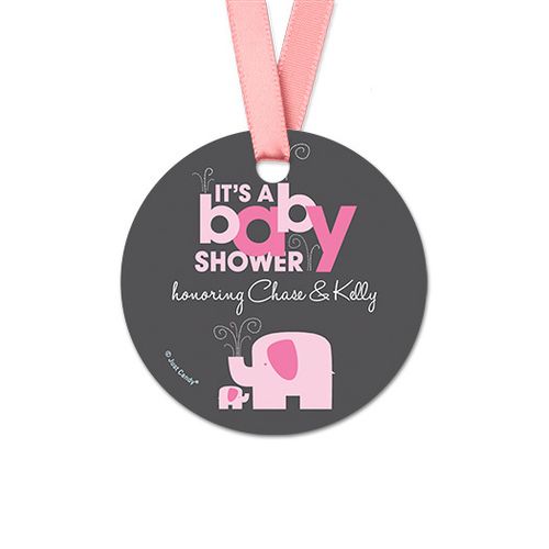 Personalized Round Baby Elephant Baby Shower Favor Gift Tags (20 Pack)