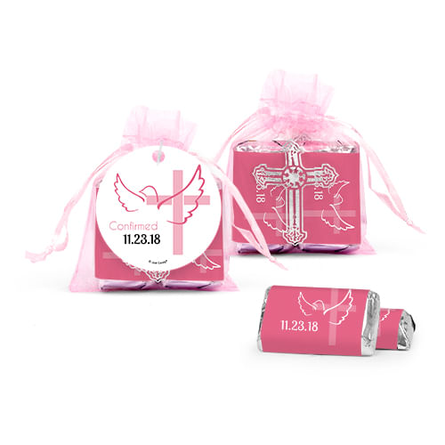 Personalized Girl Confirmation Cross & DoveCross Organza Bag with Hershey's Miniatures