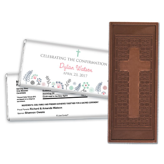 Confirmation Embossed Cross Chocolate Bar Blooming Flowers - JustCandy.com