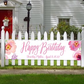 Personalized Birthday Sweet 16 Birthday Floral Banner