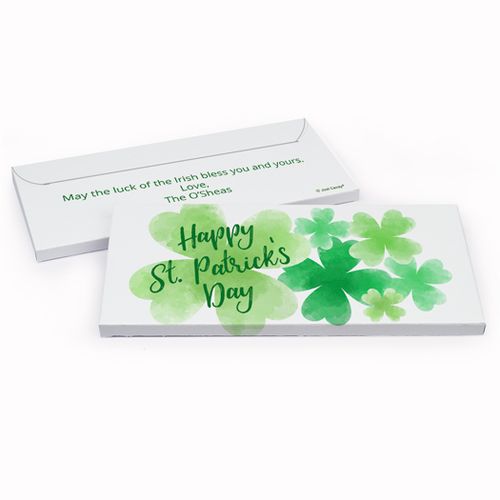 Deluxe Personalized St. Patrick's Day Watercolor Clover Chocolate Bar in Gift Box