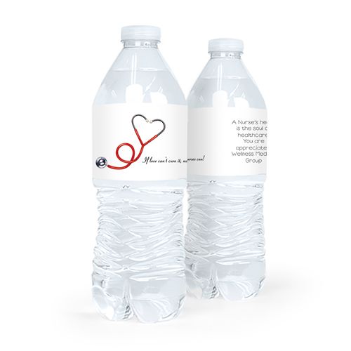 Personalized Nurse Appreciation Heartbeat Stethoscope Water Bottle Labels (5 Labels)