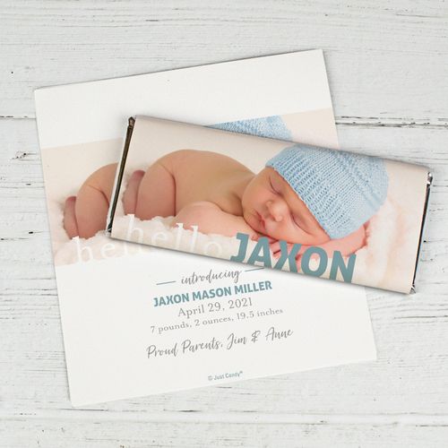 Birth Announcement Personalized Chocolate Bar Wrappers Only Hello Photo