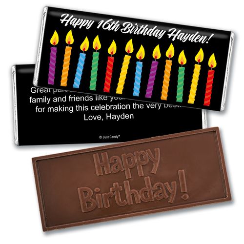 Birthday Personalized Embossed Chocolate Bar Lit Candles