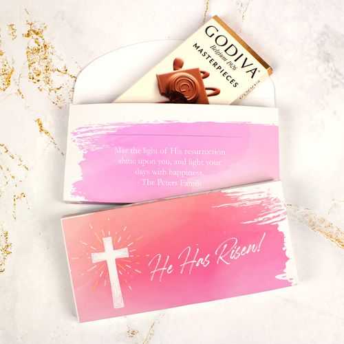 Deluxe Personalized Easter He Has Risen Godiva Chocolate Bar in Gift Box