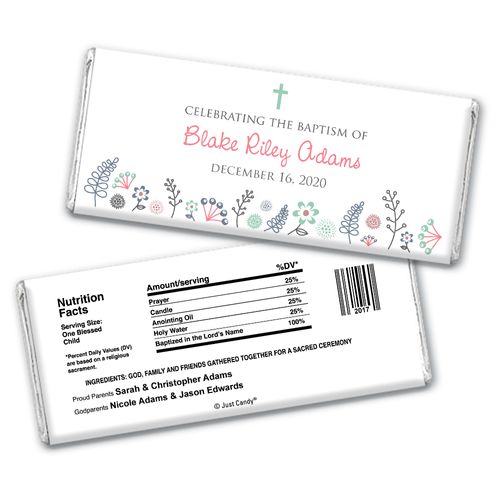 Baptism Personalized Chocolate Bar Wrappers Flower Blooms
