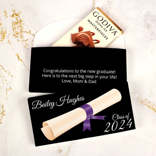 Deluxe Personalized Graduation Scroll Godiva Chocolate Bar in Gift Box