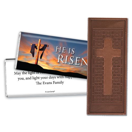 Easter Personalized Embossed Cross Chocolate Bar He Is Risen Shrouded Cross