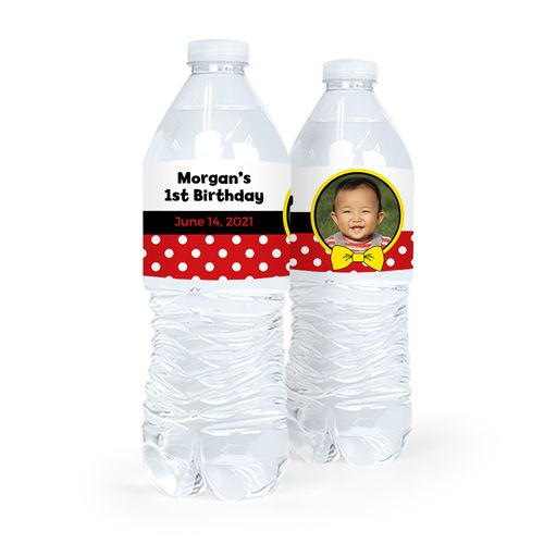 Personalized First Birthday Photo Mickey Mouse Theme Water Bottle Sticker Labels (5 Labels)