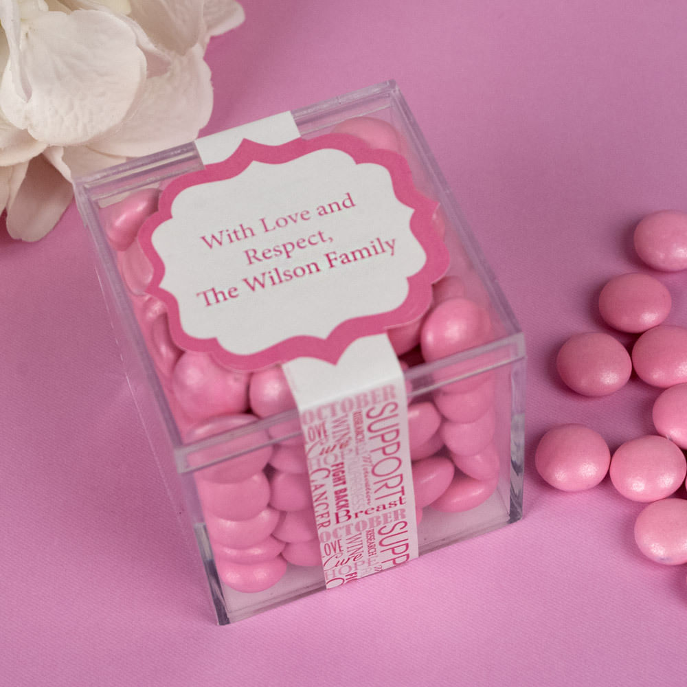 Personalized Breast Cancer Awareness JUST CANDY® favor cube with Just