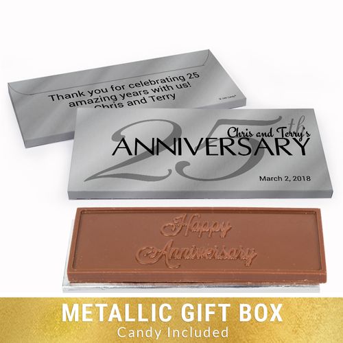 Deluxe Personalized Anniversary Classic 25th Chocolate Bar in Silver Metallic Gift Box