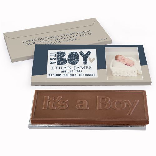 Deluxe Personalized Birth Announcement It's a Boy Embossed Chocolate Bar in Gift Box