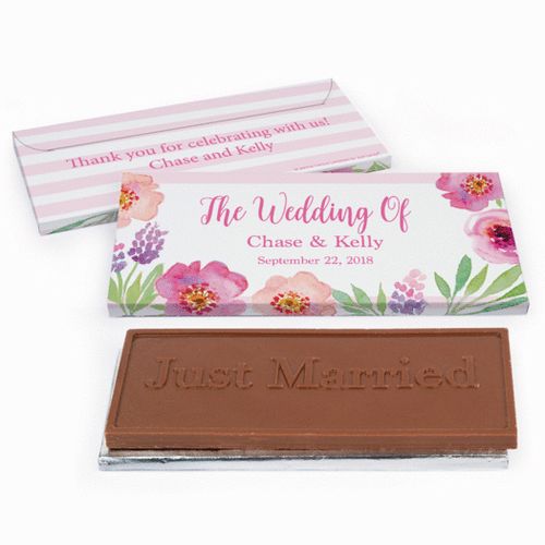 Deluxe Personalized Wedding Floral Embrace Chocolate Bar in Gift Box