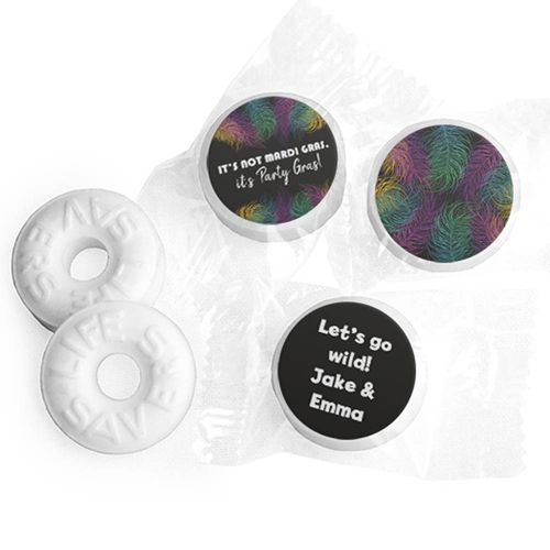 Personalized Mardi Gras Party Feathers Life Savers Mints