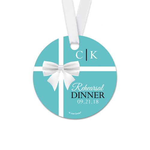 Personalized Round Little Blue Box Rehearsal Dinner Favor Gift Tags (20 Pack)