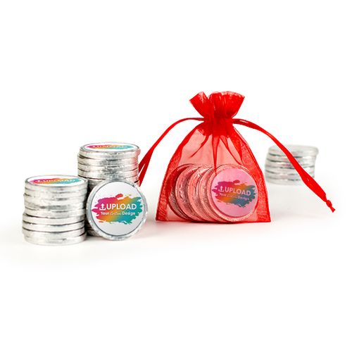 Add Your Logo Extra Small Organza Bag of Silver Chocolate Coins