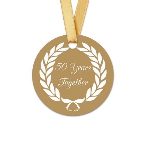 Personalized Round Gold Laurel Wreath Anniversary Favor Gift Tags (20 Pack)