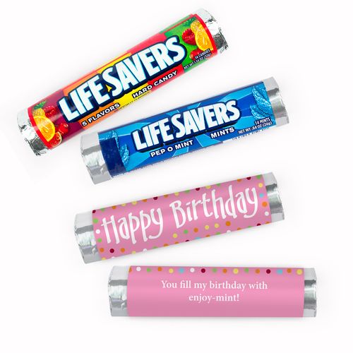 Personalized Birthday Polka Dots Lifesavers Rolls (20 Rolls)
