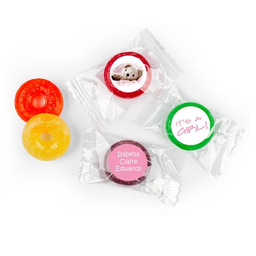 Baby Girl Announcement Personalized LifeSavers 5 Flavor Hard Candy It's a Girl! Teddy Bear (300 Pack)