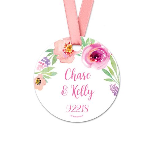 Personalized Bonnie Marcus Collection Round Floral Embrace Wedding Favor Gift Tags (20 Pack)