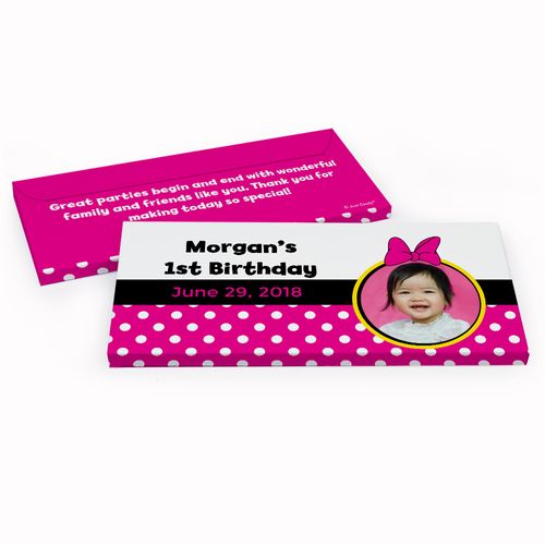 Deluxe Personalized Youth Birthday Minnie Mouse Photo Hershey's Chocolate Bar in Gift Box