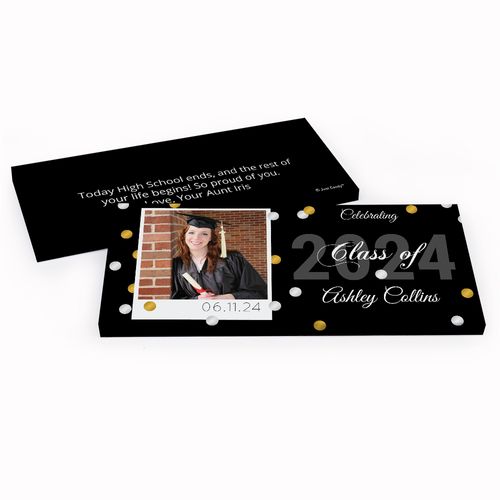 Deluxe Personalized Graduation Polaroid Photo Confetti Chocolate Bar in Gift Box